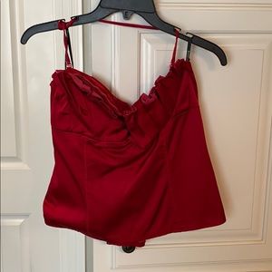 Bebe red stain lace up halter top